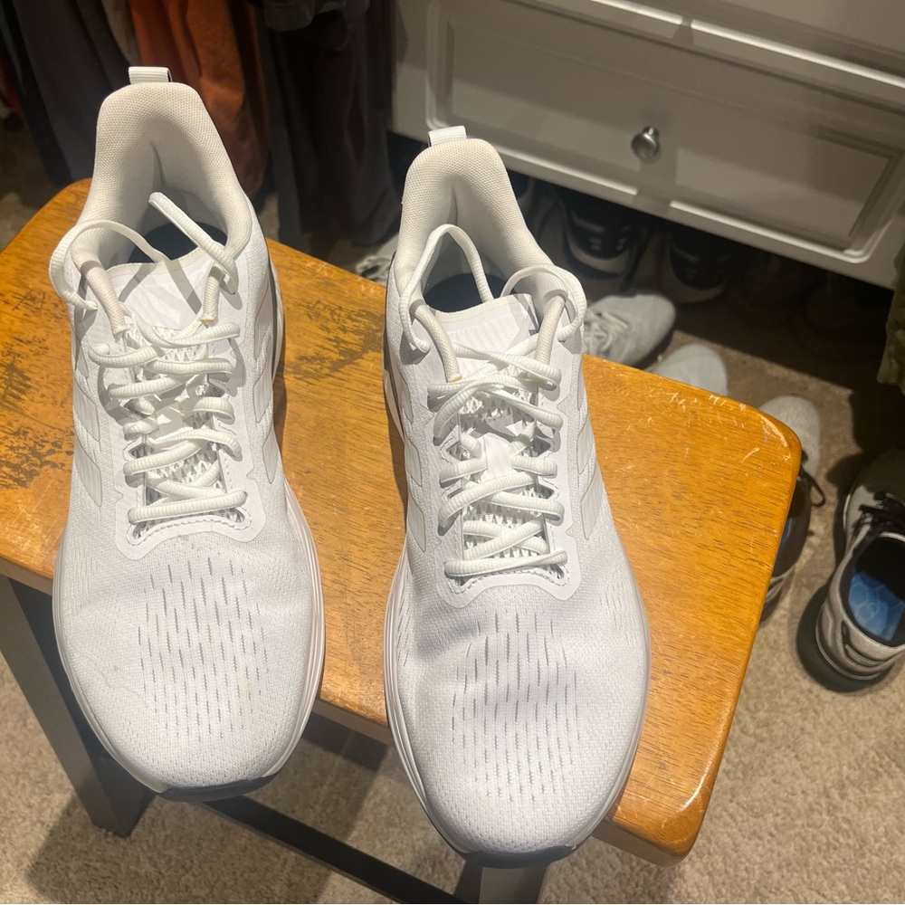White Athletic Running Shoes with Breathable Knit Upper